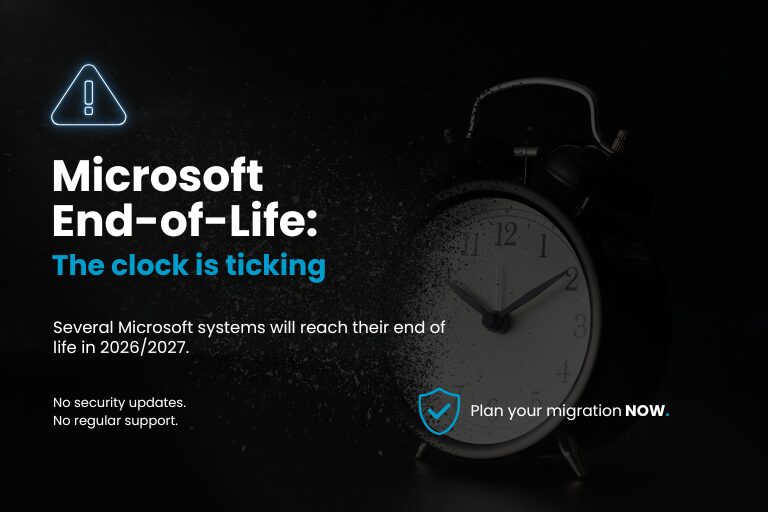 Microsoft End-of-Life – An alarm clock as a symbol of expiring support and the need to migrate.